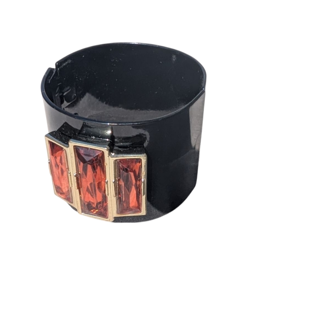 New without tags Lee Angel Black Cuff Bracelet with Red/Orange Accents